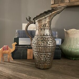 Vintage Hammered Copper Pitcher Middle Eastern Islamic Turkish Water Jug